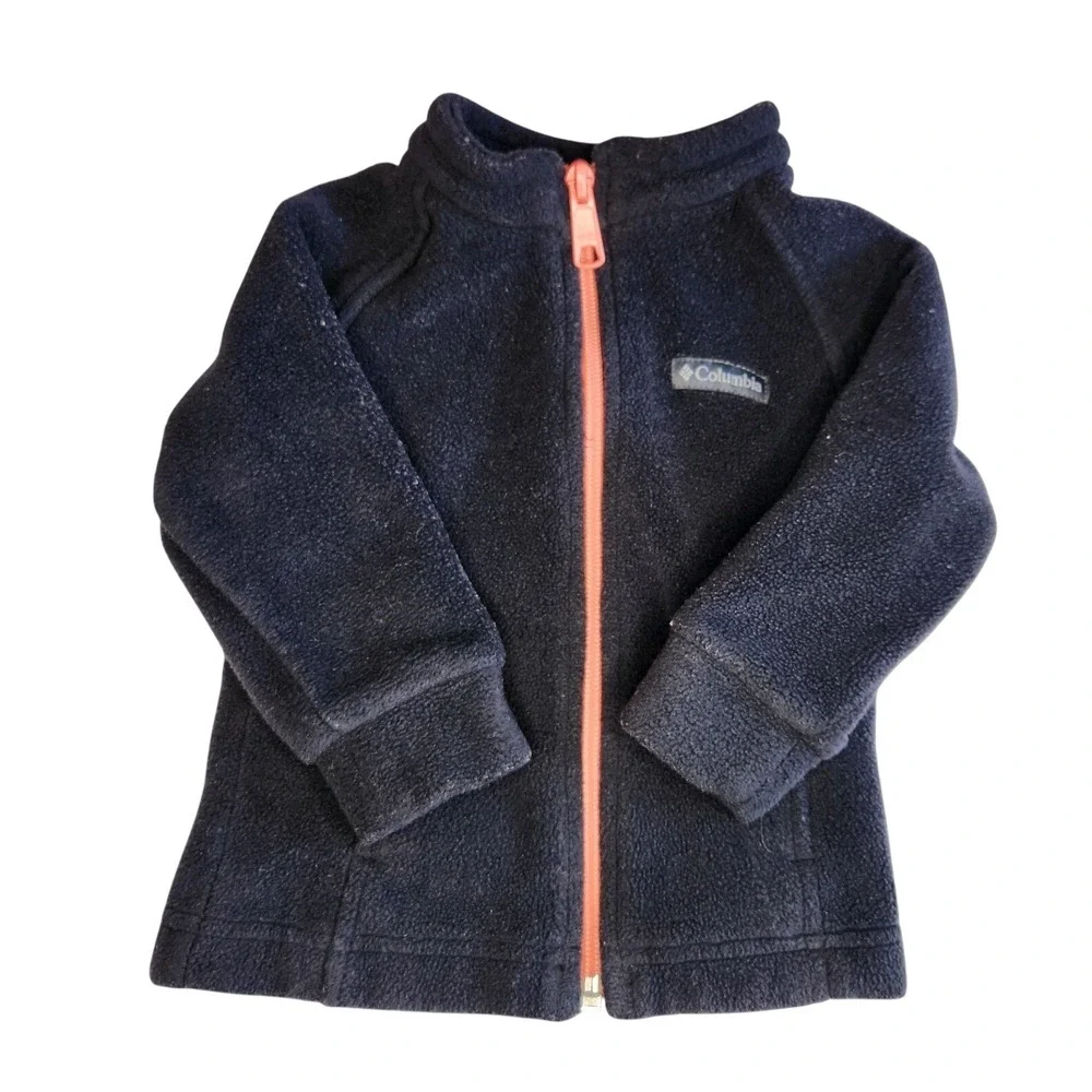 COLUMBIA‎ Fleece Jacket Girls 6-12 Month Black Coral Full Zip